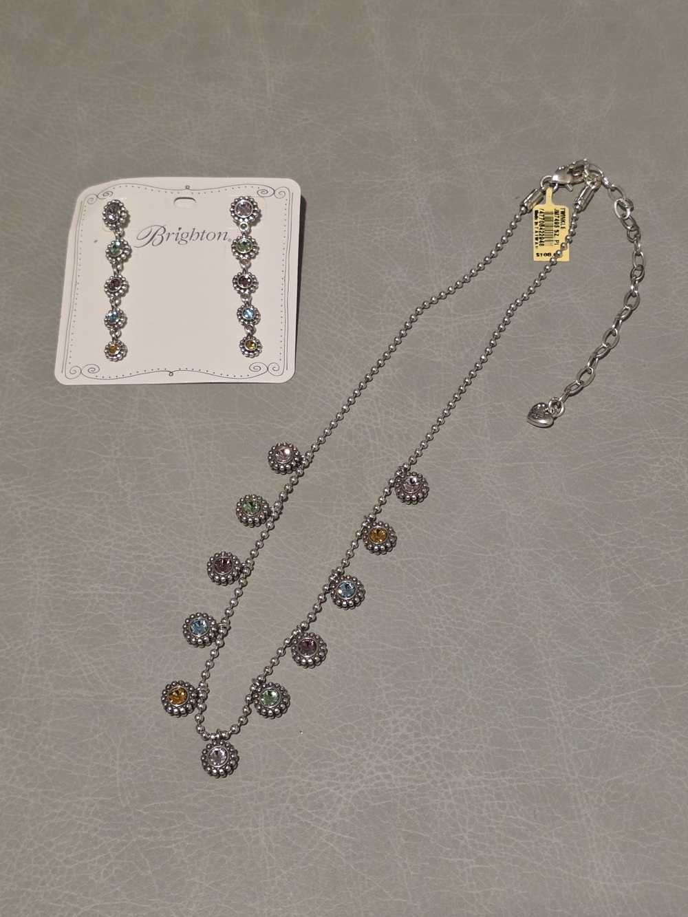 Brighton TWINKLE Pastel Colorful MULTI-COLOR Crystals Necklace Drop Earrings SET